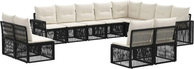 vidaXL Gartensofa-Set 12-tlg. aus Poly-Rattan in Schwarz und Weiß mit Polsterauflagen und Ottomane in U-Form - Bild 1