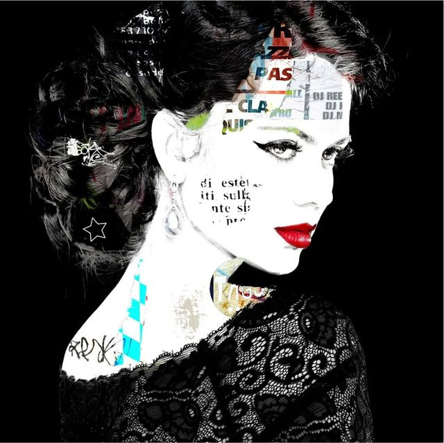 Art Universe Glasbild Street Art Glamour Girl Portrait in Multicolour und Weiss, B/T/H: 80 x 80 x 80 cm - Bild 1