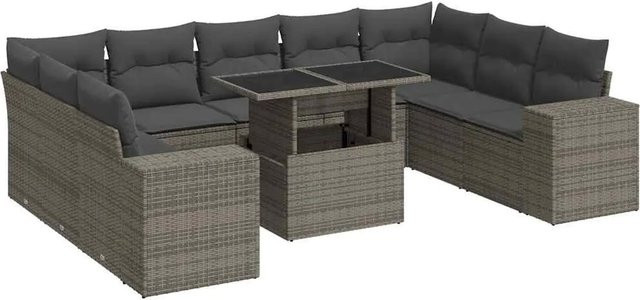 vidaXL 10-teilige Garten-Sofagarnitur aus Poly-Rattan mit Kissen in Grau - Bild 1