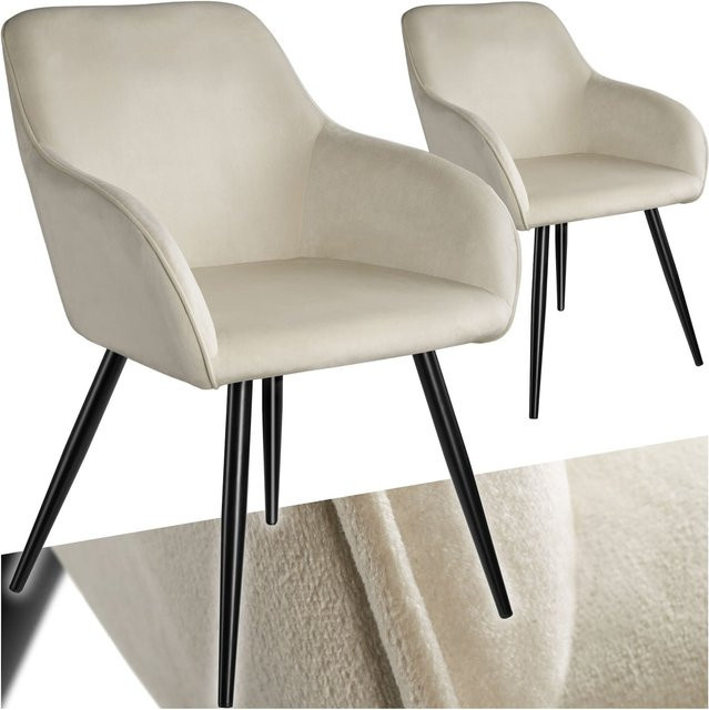 tectake Esszimmerstuhl Marilyn 2er Set gepolstert in Samtoptik Beige und Schwarz, B/T/H: 58 x 62 x 82 cm - Bild 1