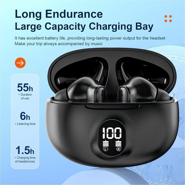 UYUXIO TWS Kabellose Bluetooth Kopfhörer mit KI-Sprachübersetzung in 144 Sprachen, Echtzeit-Übersetzungs-Headset in Schwarz - Bild 1