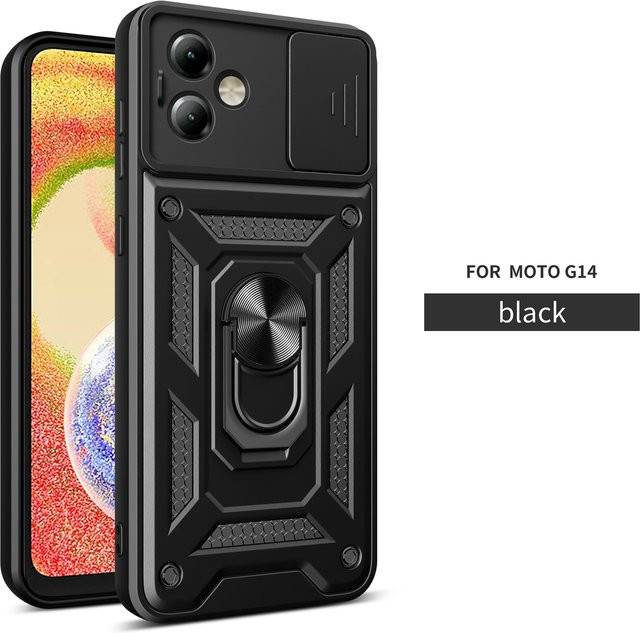 Stoßfeste Schutzhülle für Motorola Moto G14 mit Magnet-Ring und Objektivschutz in Schwarz oder Gold - Bild 1