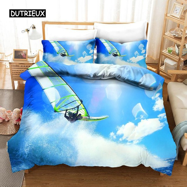 Bettwäsche Set Surfen Ozean Sport Thema von Binchi Outdoor Product in Blau, Polyester-Mikrofaser für Teenager, B/H: 200 x 230 cm - Bild 1