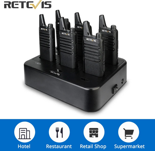Retevis RT622 Walkie Talkie Set 6-teilig in Schwarz mit 6-Wege-Multi-Gang-Ladegerät für Hotel und Restaurant - Bild 1
