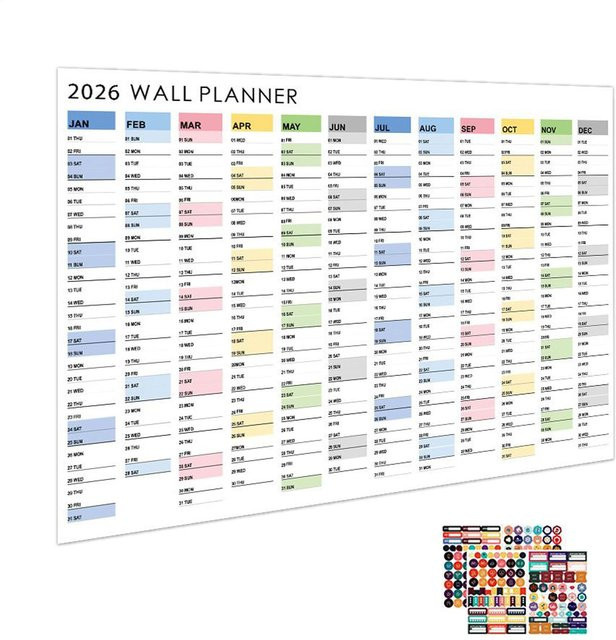 2026 Wandkalender als kreatives Kalenderposter mit Aufklebern, 365-Tage-Planer in Weiß - Bild 1