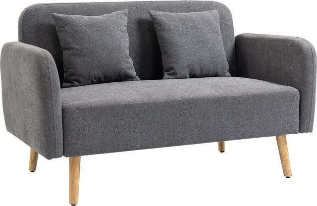 HOMCOM Doppelsofa Loveseat aus grauem Samt-Polyester mit Kissen und einstellbaren Fußrasten, 2-Sitzer mit Gummiholzgestell und Schaumstofffüllung - Bild 1