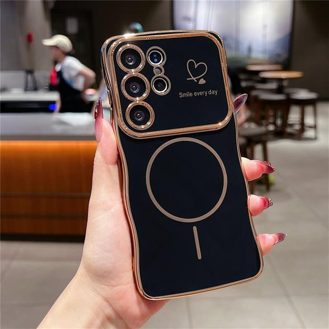 Glänzende Handyhülle mit großem Fenster für Samsung Galaxy S25 S24 S23 S22 Ultra Plus FE Edge A56 A55 A17 A16 A36 A35 in Schwarz - Bild 1