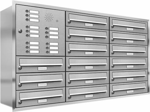 AL Briefkasten-System für 15 Parteien zur Unterputzmontage, silberfarben, B/H/T: 153,507 x 73,0 x 27,5 cm - Bild 1