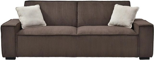Vente-unique Schlafsofa Sekota in Braun mit Cord-Bezug und Armlehnen, Breite: 230 cm - Bild 1