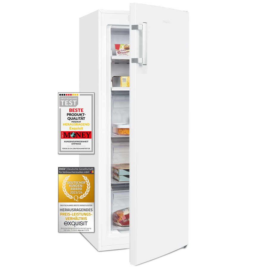 Exquisit GS5231-NF-H-040D NoFrost Gefrierschrank weiss, Standgerät mit umkehrbarer Tür - Bild 1