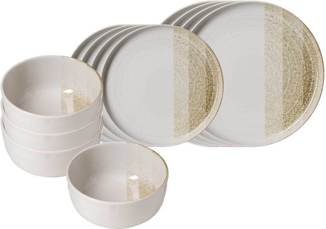 Ritzenhoff & Breker Trio Basic-Set 12-teilig aus Steinzeug in Beige mit Streifenmuster - Bild 1
