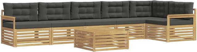 vidaXL Outdoor-Sofagarnitur 7-teilig in L-Form aus Akazienholz mit Kissen in Weiß und Anthrazit - Bild 1