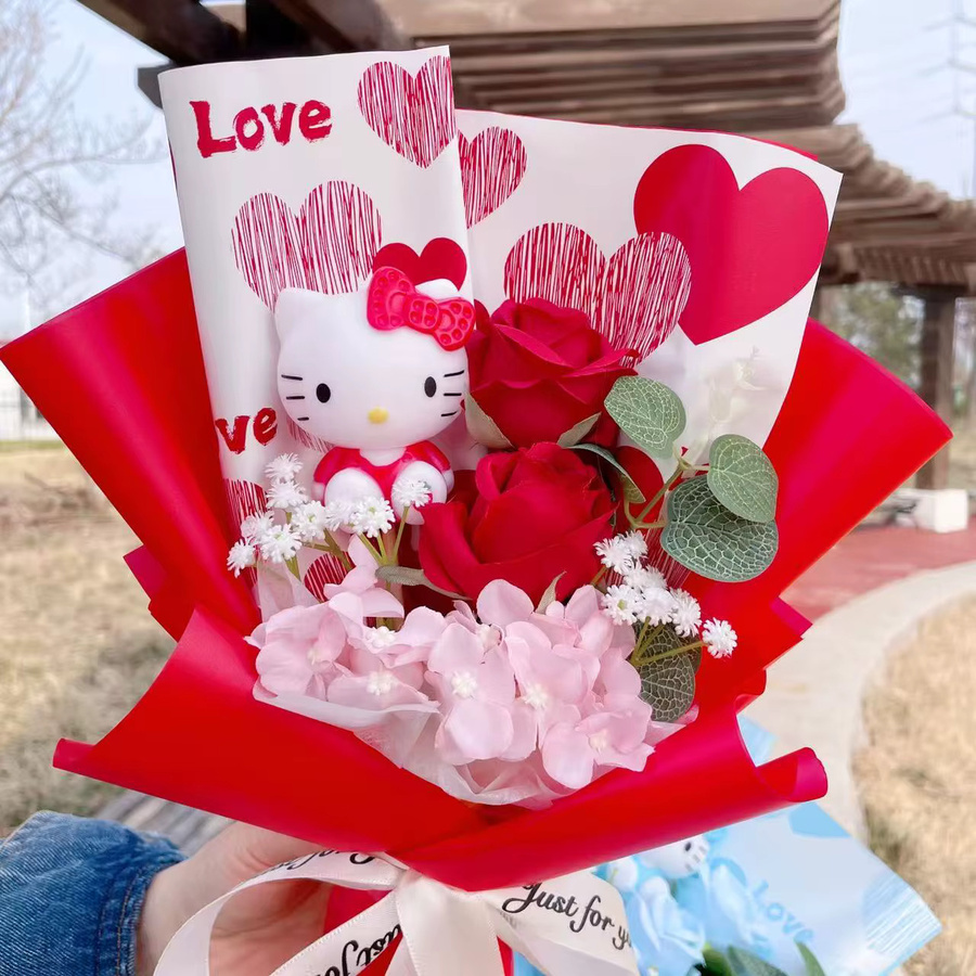 Sanrio Hello Kitty Künstlicher Blumenstrauß als kreatives Geschenk für Geburtstag, Valentinstag oder Muttertag - Bild 3