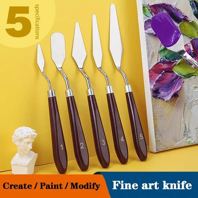 Set aus 5 oder 7 Malerspateln aus Edelstahl mit Holzgriff für Öl- und Aquarellmalerei - Bild 1
