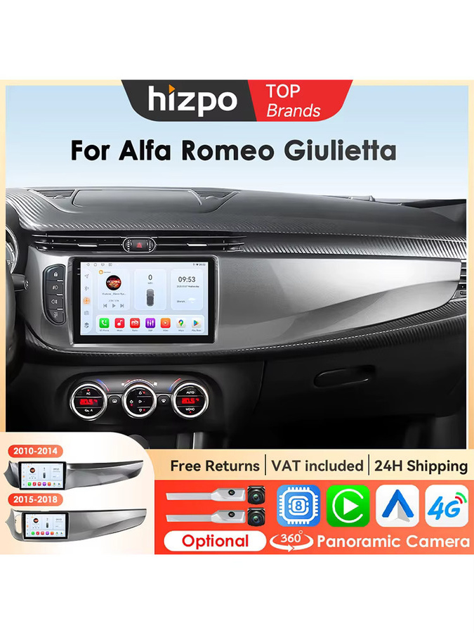 Hizpo 2Din Multimedia Player für Alfa Romeo Giulietta 2010-2018 mit 9 Zoll QLED Bildschirm, CarPlay, GPS und 4G in Schwarz - Bild 5