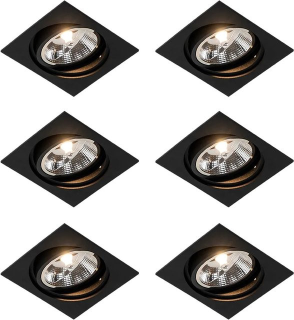 QAZQA Chuck 111 Set mit 6 verstellbaren und dimmbaren Einbaustrahlern aus Aluminium in Schwarz mit GU10 Fassung - Bild 1