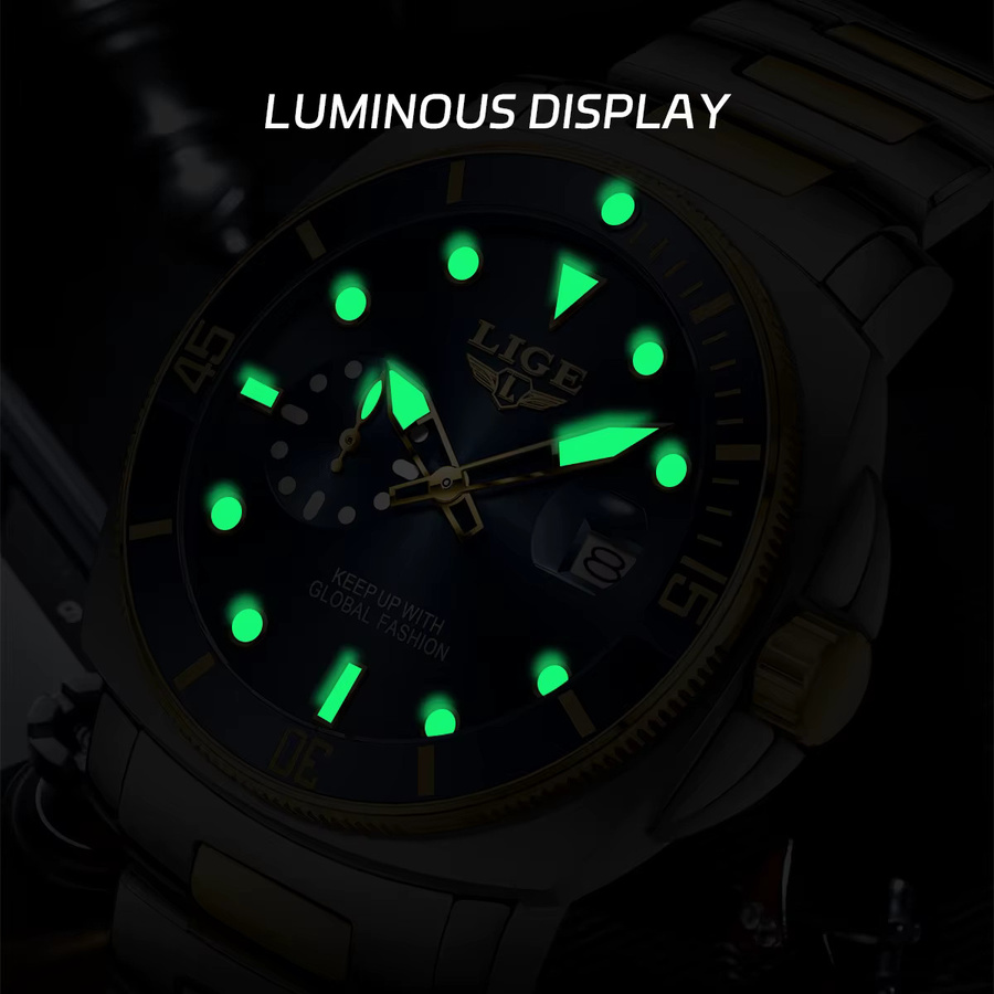 LIGE Armbanduhr Edelstahl, Quarz, Datum, Blau, Herren - Bild 5
