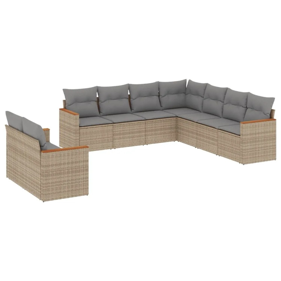 vidaXL 9-tlg. Garten-Sofagarnitur in L-Form aus Poly-Rattan mit Kissen in Beige - Bild 2
