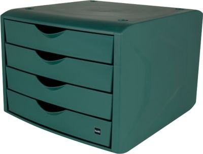 Helit Schubladenbox The Green Chameleon in Grün mit 4 Schüben und Auszugssperre für A4 Dokumente, stapelbar - Bild 1