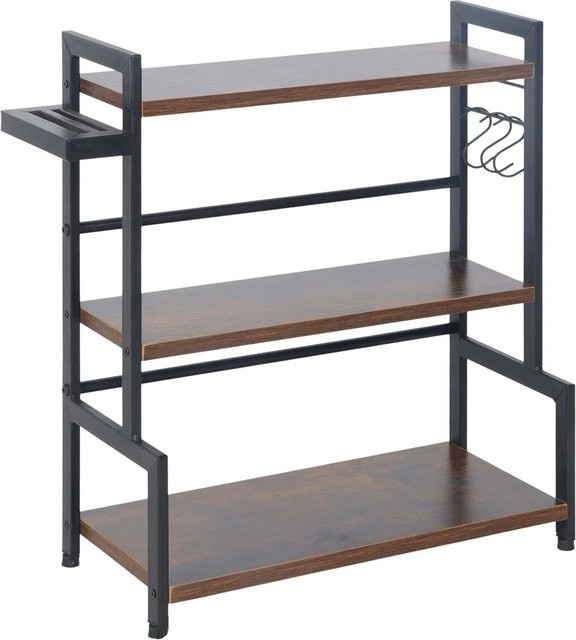 Relaxdays Küchenregal im Industrial-Design aus MDF und Eisen, Dunkelbraun und Schwarz, stehend mit 3 Ebenen, B: 51 cm, T: 43 cm, H: 20 cm - Bild 1