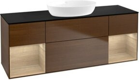 V&B Waschtischunterschrank Finion in Walnuss mit LED-Beleuchtung und offenen Regalen, Breite: 160 cm - Bild 1