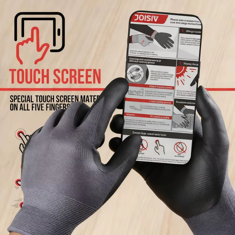 12er Pack INMAICH MicroFoam Arbeitshandschuhe mit Nitril-Beschichtung in Grau, nahtlose Strick-Sicherheitshandschuhe mit Touchscreen-Funktion für industrielle Montage und Handwerk - Bild 4