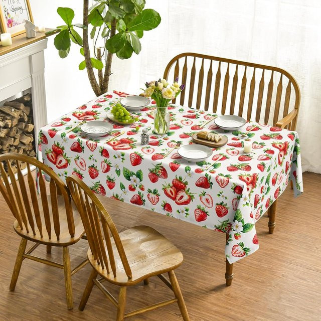 JMG Household Supplies Rechteckige Tischdecke mit Erdbeer-Jasmin-Blumenmuster in Weiß, B/L: 140 x 180 cm - Bild 1