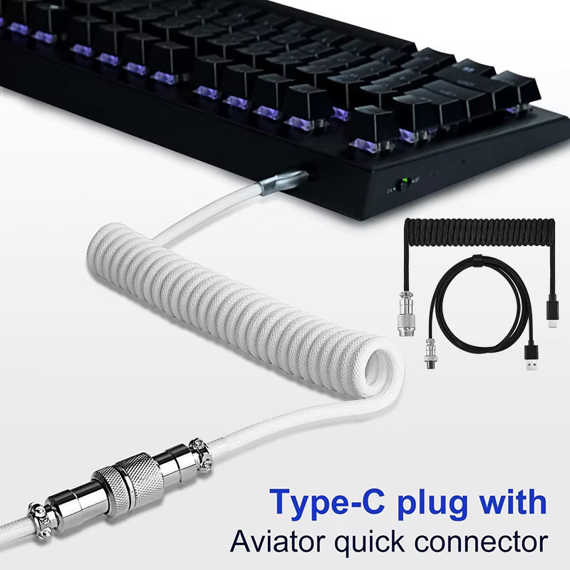 USB Typ C Spiralkabel für mechanische Tastaturen in Schwarz - Bild 2