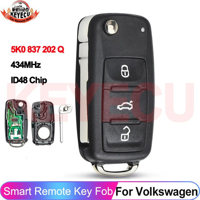 Volkswagen Auto Schlüssel Fernbedienung 434 MHz in Schwarz für Käfer, Caddy, Eos, Golf, Tiguan, Touran, Jetta, Polo und Scirocco (5K0837202Q) - Bild 1