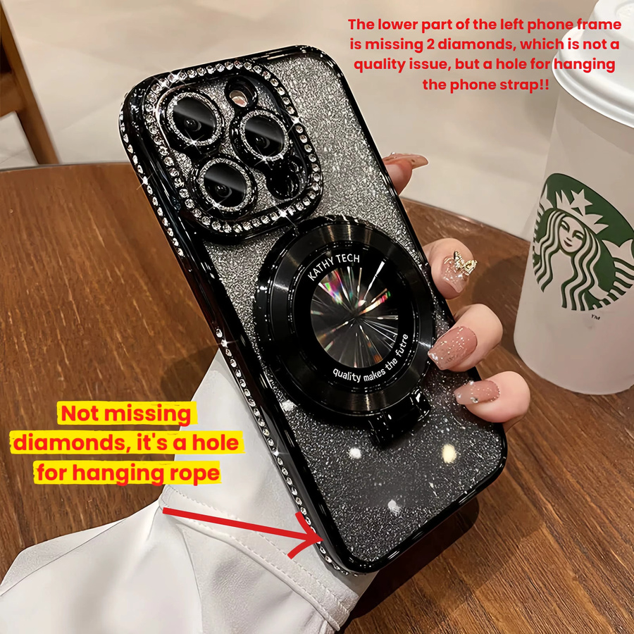 ZHUOHUAN Magnetische Glitzer-Diamant-Hülle für iPhone mit MagSafe und Halterung, Farbe: Silber - Bild 2