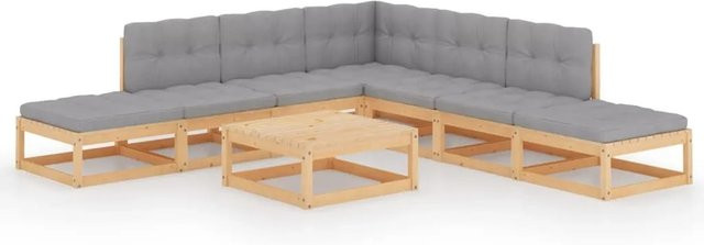 vidaXL 8-tlg Garten-Lounge-Set aus massivem Kiefernholz in L-Form mit grauen Polsterkissen - Bild 1