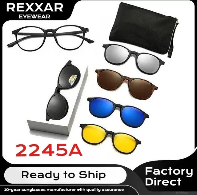 Rexxar 2245A Sonnenbrille, Clip-On, polarisiert, Vollrand, rund, Kunststoff, Unisex, black - Bild 1