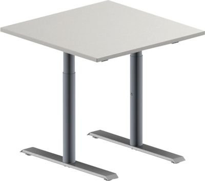 Schäfer Shop Genius Konferenztisch MODENA FLEX, quadratisch, T-Fuß Rundrohr, höhenverstellbar, Farbe: lichtgrau/weißaluminium, B: 80 cm, T: 80 cm, H: 65-85 cm - Bild 1