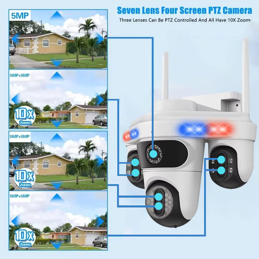 Devoccvo 35MP WLAN IP-Kamera mit 4 Bildschirmen, 7 Linsen und 10-fach Zoom, Outdoor PTZ Sicherheitskamera mit Auto-Tracking in Weiß - Bild 3