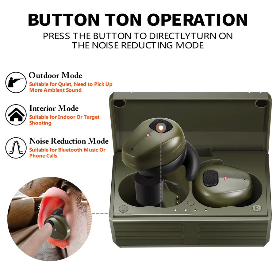 YHKEMA EB10 In-Ear Taktische Ohrstöpsel mit aktiver Geräuschunterdrückung für Schießstand, Jagd und Outdoor-Sport in Sand und Grün - Bild 4