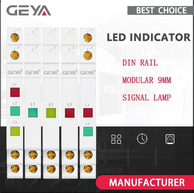 GEYA DIN-Schienen-Kontrollleuchte mit LED-Signallampen für 230 V, modulare Anzeige in Rot, Grün und Gelb - Bild 1