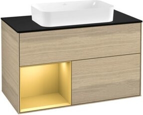 Villeroy & Boch Waschtischunterschrank Finion mit Abdeckplatte in Oak Veneer und Regalfach rechts in Gold matt, B: 100 cm, T: 50,1 cm - Bild 1