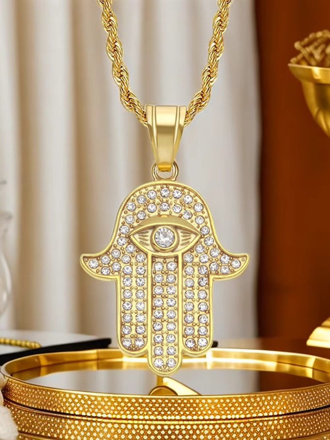 MAGIC ZONE Halskette, Hamsa Hand der Fatima Anhänger, Edelstahl, Gold, Zirkonia, Unisex - Bild 3