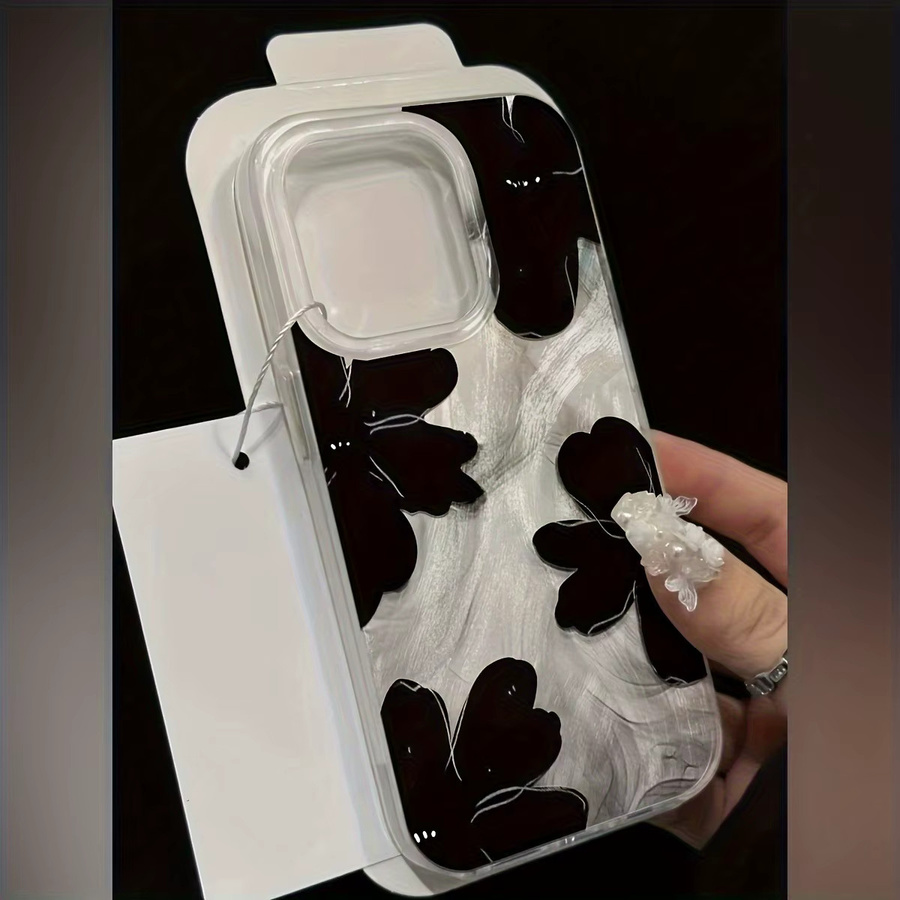 Personalisierte iPhone Handyhülle aus TPU mit silbernem Blumenmuster in Schwarz, passend für verschiedene Apple iPhone Modelle - Bild 2