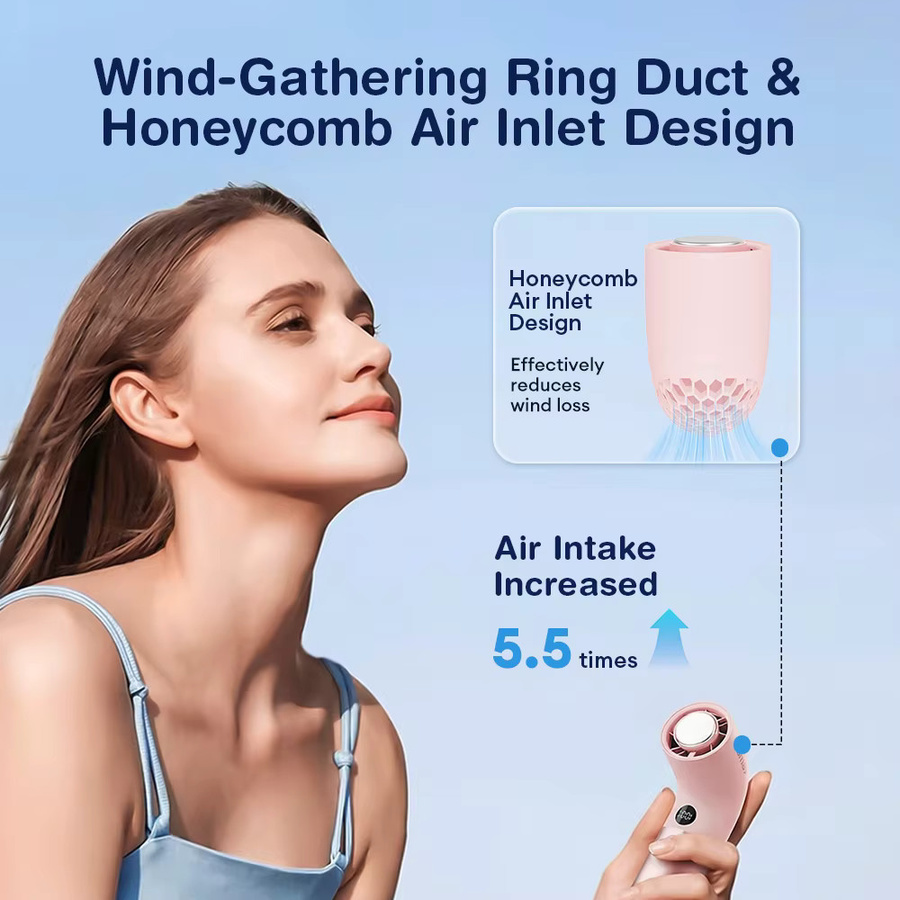 AIRUIDU Mini-Turbo-Handventilator F30 in Pink mit 100 Windgeschwindigkeitsstufen und USB-Aufladung - Bild 3