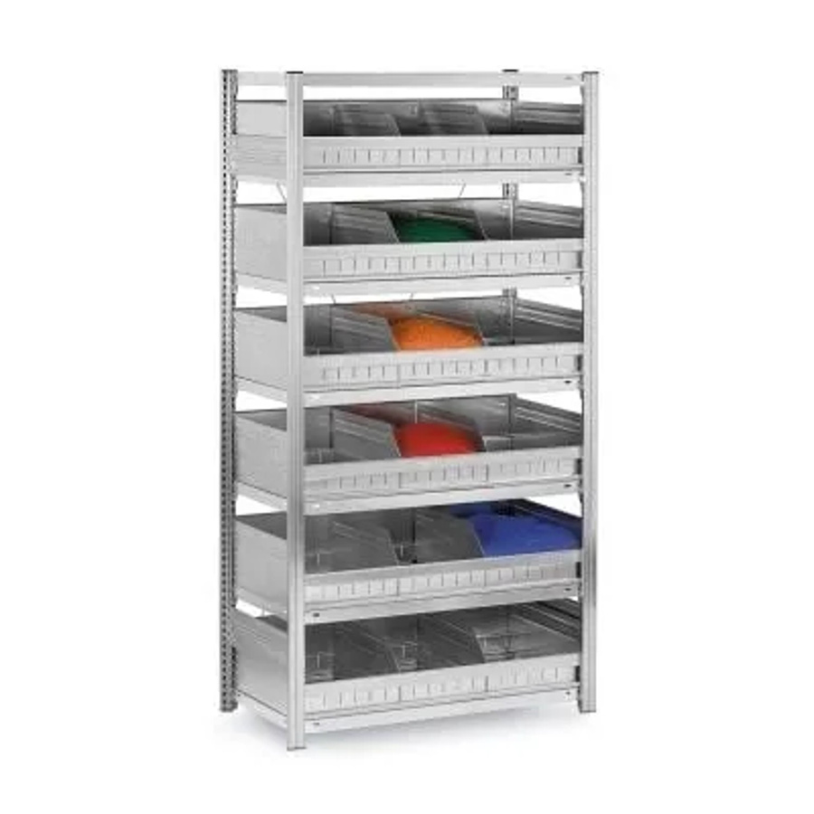 PROREGAL Schüttgutregal Stecksystem T-Profil in Silber, verzinkt, H x B x T: 200 x 100 x 30 cm, 6 Ebenen mit 18 Schüttgutfächern, Fachlast 125 kg - Bild 2