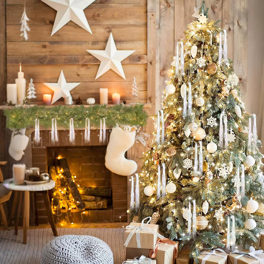 Glänzendes silbernes Weihnachts-Lametta in Eiszapfen-Optik mit 3000 Strängen für deinen Weihnachtsbaumschmuck und deine Urlaubsdekoration - Bild 2