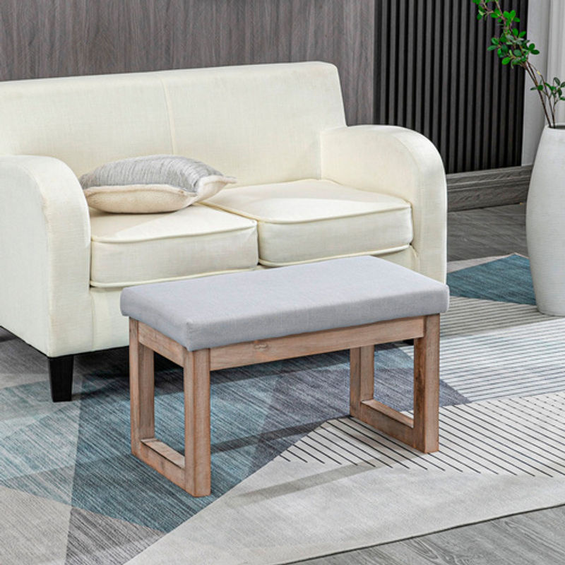 HOMCOM Polsterhocker in Leinenoptik mit Holzbeinen, Grau, B/T/H: 68 x 38 x 42 cm - Bild 5