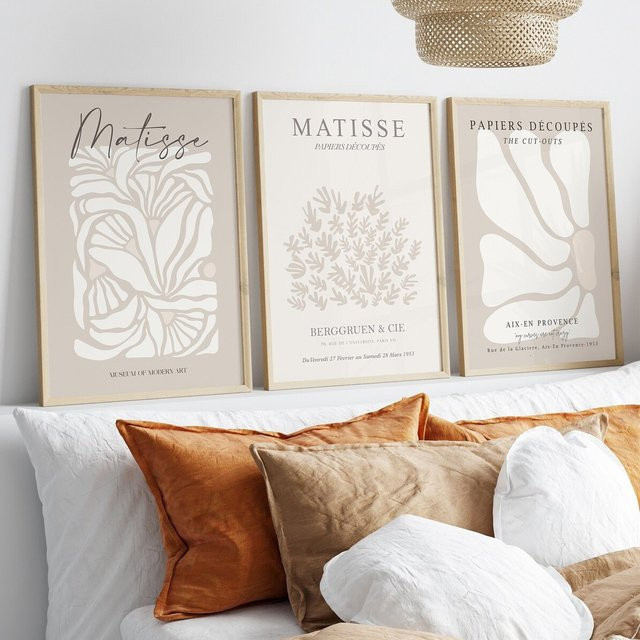 3er-Set Potdemiel Matisse Canvas Wall Art in Beige und Grau mit botanischen Blumenmotiven im Boho-Stil - Bild 1
