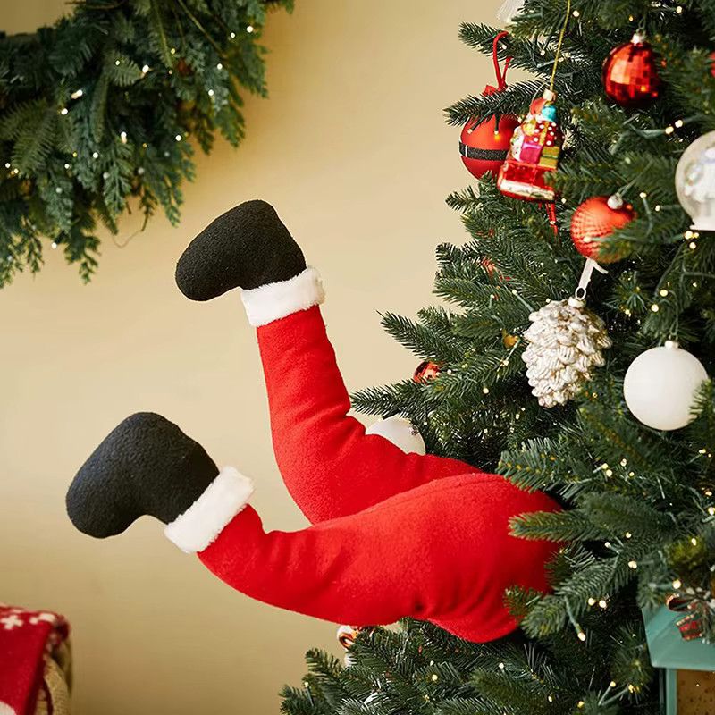 Beeinch Weihnachtsmann Beindekoration in Rot als hängendes Ornament für den Kamin und Weihnachtsbaum - Bild 3