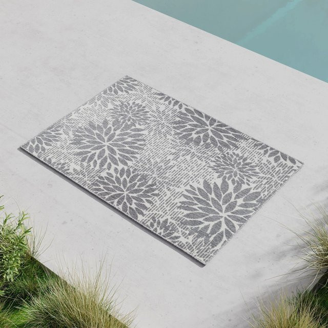 Bessagi Garden Outdoorteppich Noura in Grau/Weiß mit floralem Design, B/T: 120 x 170 cm - Bild 1