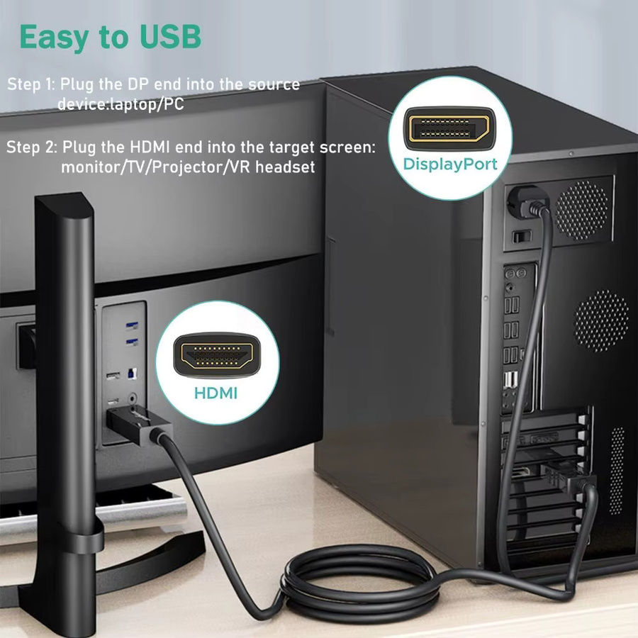 LccKaa DisplayPort zu HDMI Kabel 1,8 m für PC, Monitor und Projektor, 1080P Video und Audio Adapter Stecker auf Stecker - Bild 6