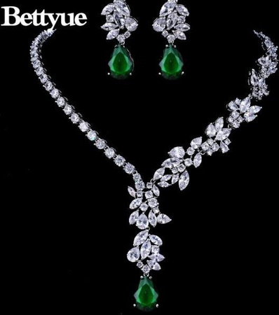 Wucifang Jewelry Schmuck-Set, Zirkon, Multicolor, Damen, 45cm, grün