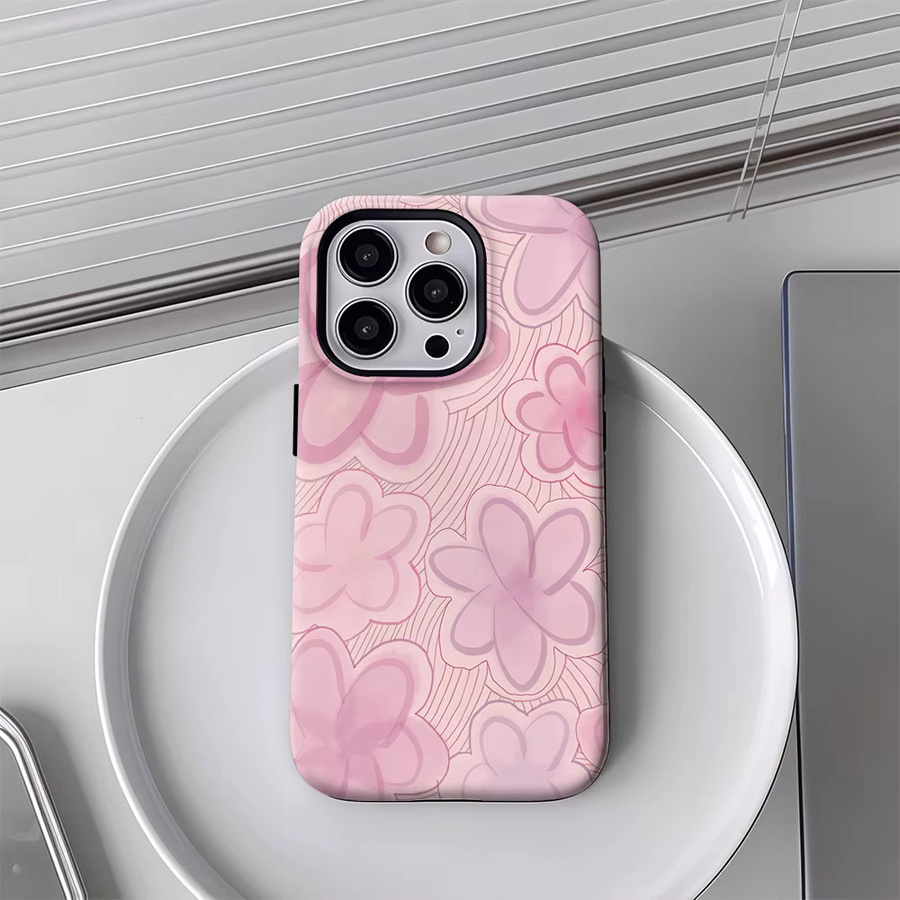 Pink Petal Waves Handyhülle für Apple iPhone 12 bis 17 Pro Max Plus mit doppelschichtiger Rückseite in Pink - Bild 3