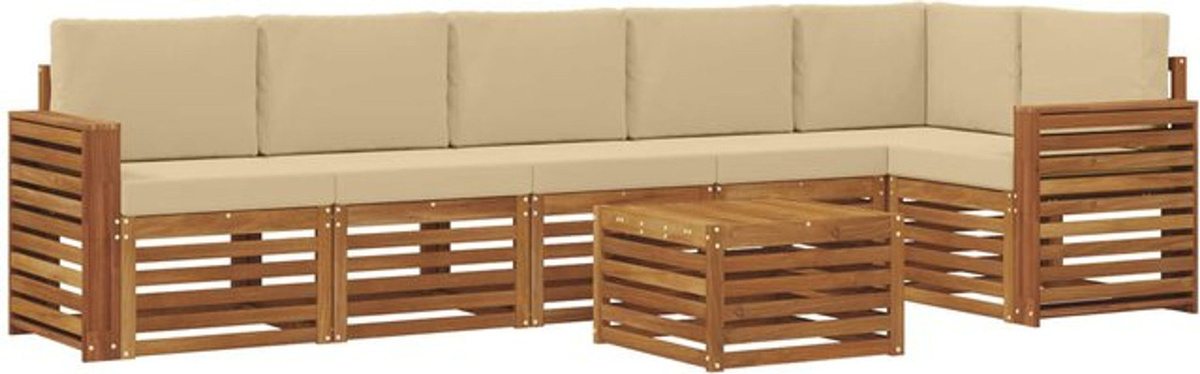 Modernes Ecksofa Set mit 7 Kissen aus Massivholz Akazie von vidaXL in Natur und Beige, wendbar - Bild 1